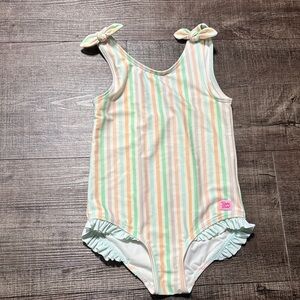Ruffle Butts Pastel Striped Swimsuit with Bow Accents